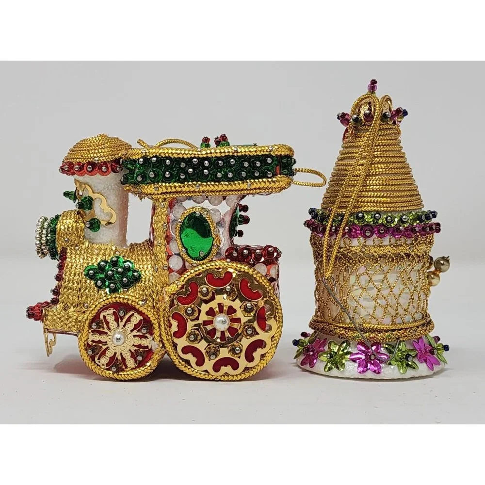 Beautiful Vintage Bead And Sequin Cottage And‎ Christmas Train Ornaments